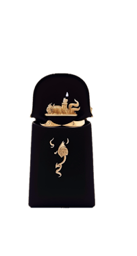 a black purse with a gold dragon on it